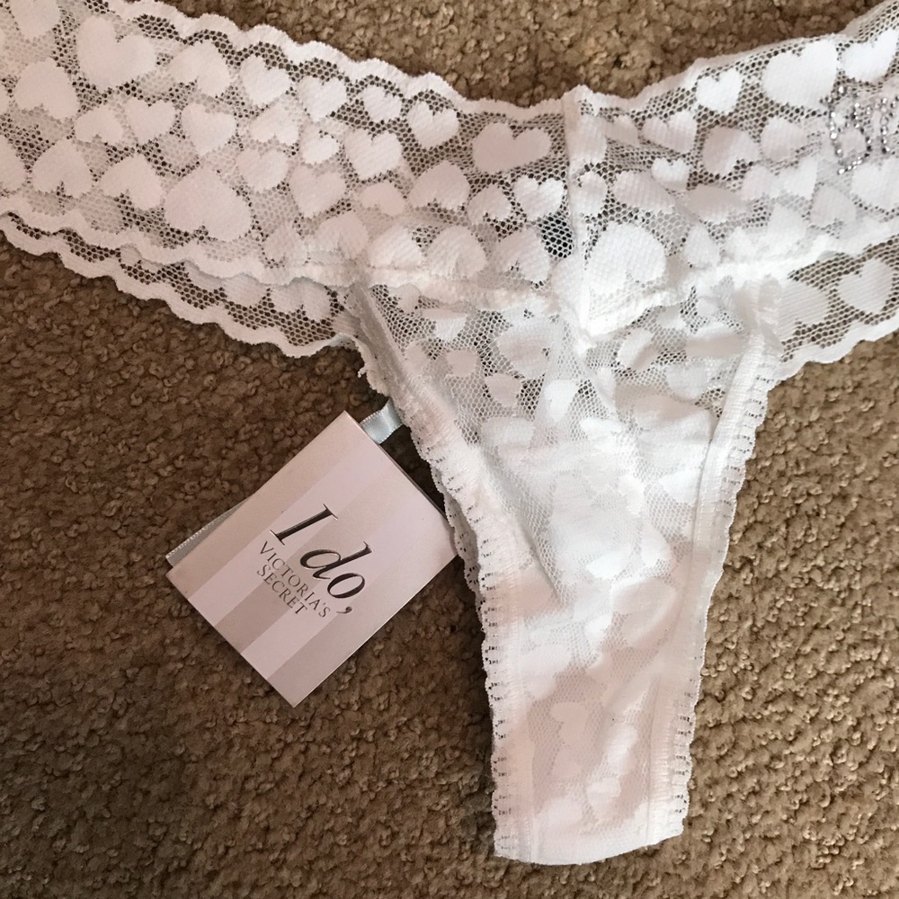 Victoria Secret " I do " white lace thong NWT